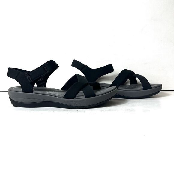 Clarks Cloudsteppers Summer Sandals Womens 11 M Black Fabric Sling Back Open Toe - Picture 4 of 11